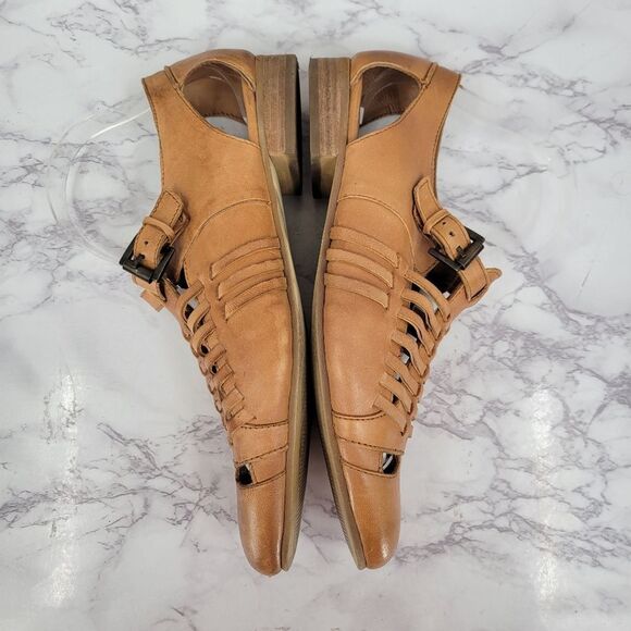 Coldwater Creek Tan Leather Woven Huarache Sandals Closed Toe - Picture 5 of 10